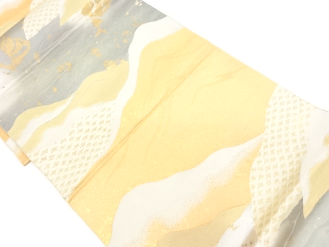 リサイクル　山並みに水辺模様織出し袋帯